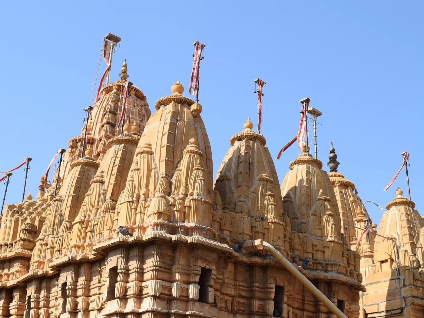 Carved stone columns inside a Jain temple in Jaisalmer Fort