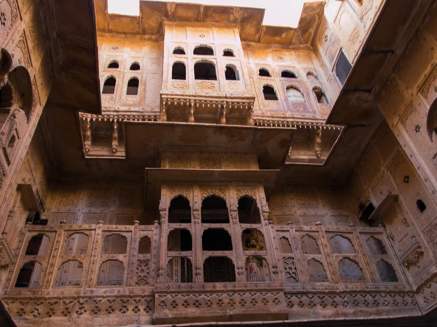 The carved sandstone facade of Nathmal Ki Haveli in Jaisalmer